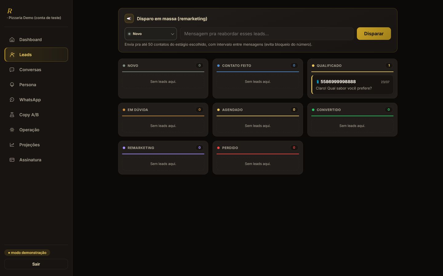 Funil de leads em Kanban no Romulus